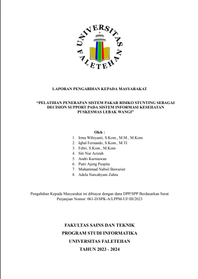 Pelatihan Penerapan Sistem Pakar Risiko Stunting sebagai Decision Support pada Sistem Informasi Kesehatan Puskesmas Lebak Wangi