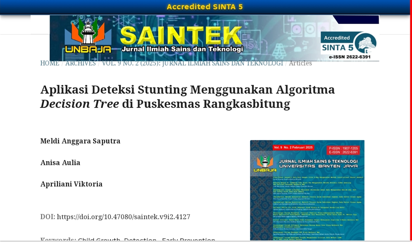 Aplikasi Deteksi Stunting Menggunakan Algoritma Decision Tree di Puskesmas Rangkasbitung
