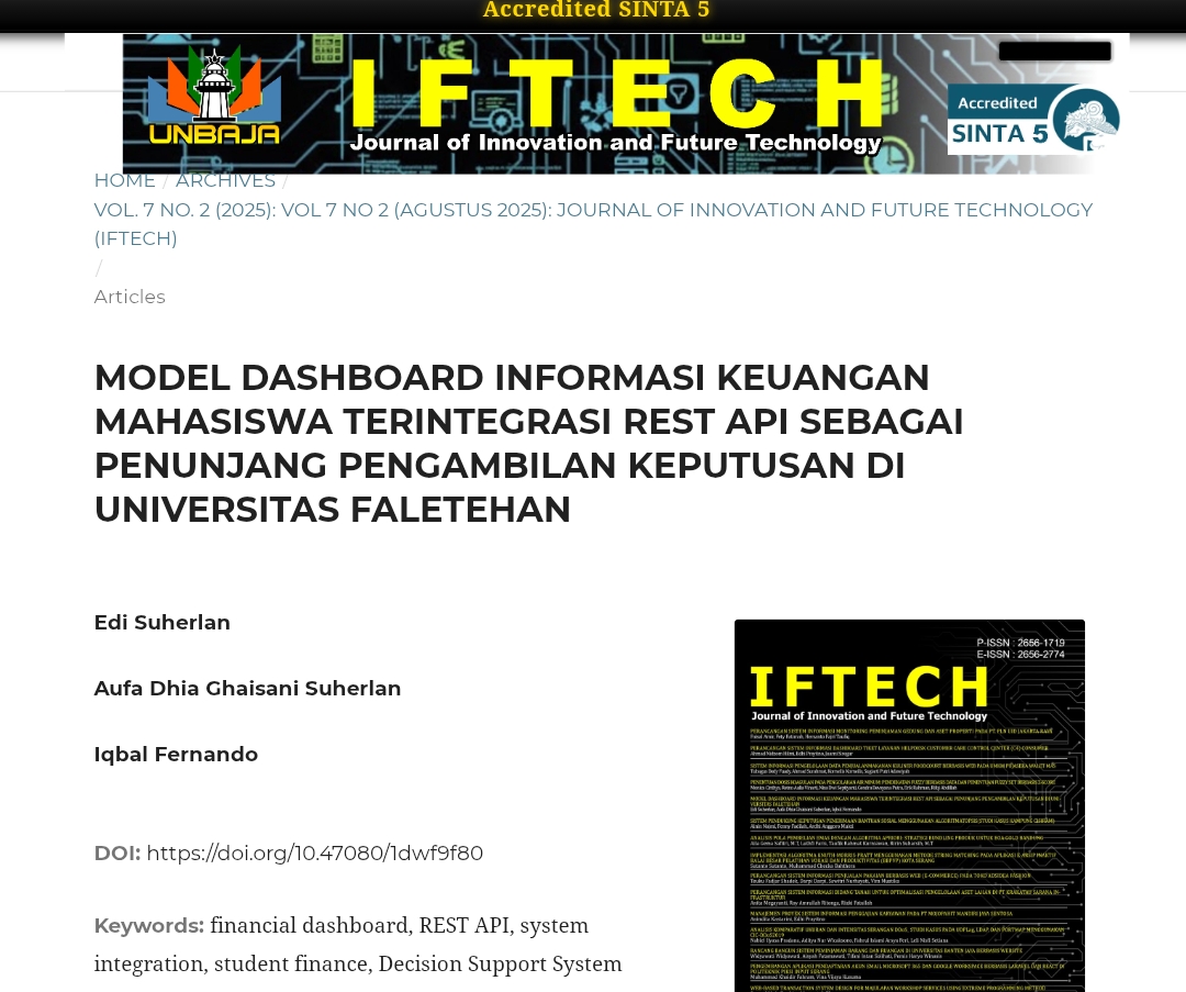 MODEL DASHBOARD INFORMASI KEUANGAN MAHASISWA TERINTEGRASI REST API SEBAGAI PENUNJANG PENGAMBILAN KEPUTUSAN DI UNIVERSITAS FALETEHAN