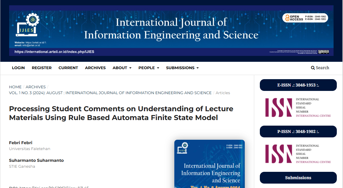 Processing Student Comments on Understanding of Lecture Materials Using Rule Based Automata Finite State Model